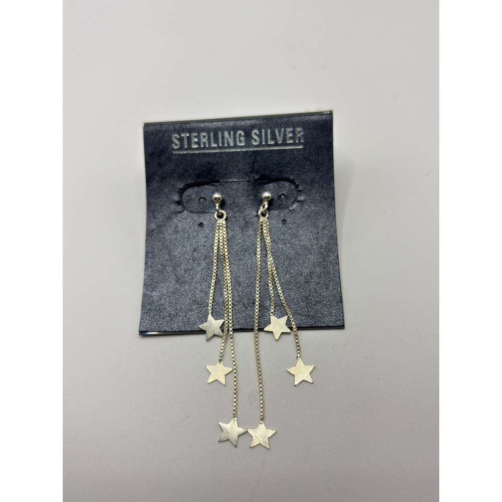 Unbranded Star Dangle Earrings Womens OS Silver Sterling Box Chain Celestial